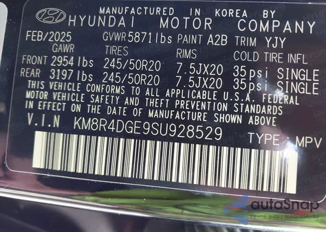 2025 Hyundai Palisade Sel Premium z USA, uszkodzony, nr VIN KM8R4DGE9SU928529